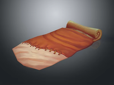 Rolled Up Orange And Beige Soft Household Cloth With Stitched Edges 3d model