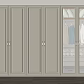 Modern Wardrobe With Multiple Doors Glass Panel And Hanging Folded Clothes Drawers 3d model