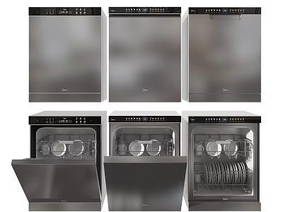 Stainless Steel Kitchen Dishwashers With Open Door And Clean Dishes For Modern Home Use 3d model