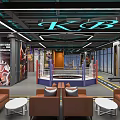 Modern Fitness Gym Interior With Boxing Ring Treadmills And Leather Sofas