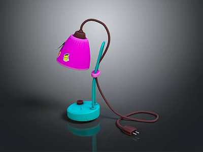 Colorful Stylish Table Lamp With Pink Shade Blue Base And Brown Cord 3d model