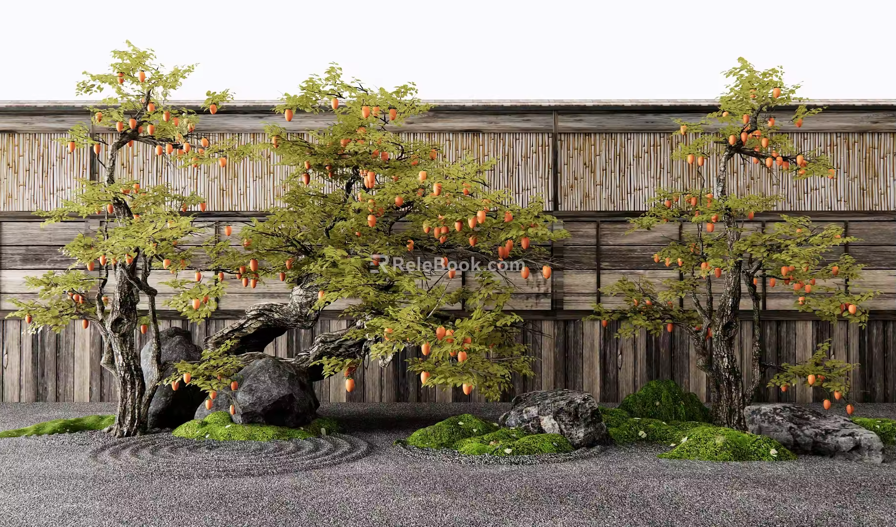 Chinese Persimmon Tree Landscape Tree Arbor Old Pile Fruit Tree Orange Tree Stone Micro-terrain Moss Landscape Dry Landscape 3d model