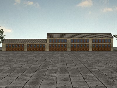 Traditional Ancient Architecture With Tiled Roof Wooden Doors And Brick Wall Structure 3d model