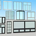 Various Black Framed Windows With Different Styles And Sizes 3d model