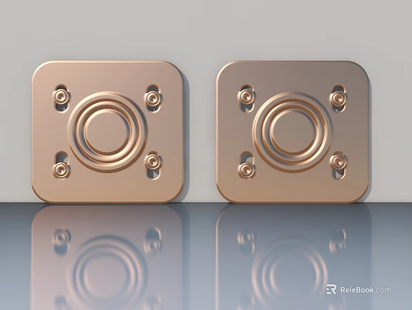 Swing Door Golden Metal Hinges With Shiny Reflective Decorative Hardware 3d model 