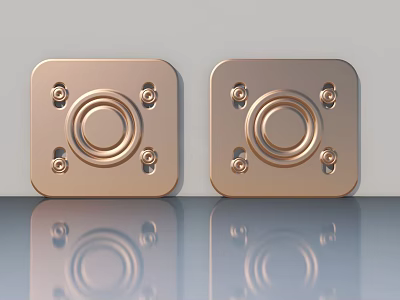 Swing Door Golden Metal Hinges With Shiny Reflective Decorative Hardware 3d model