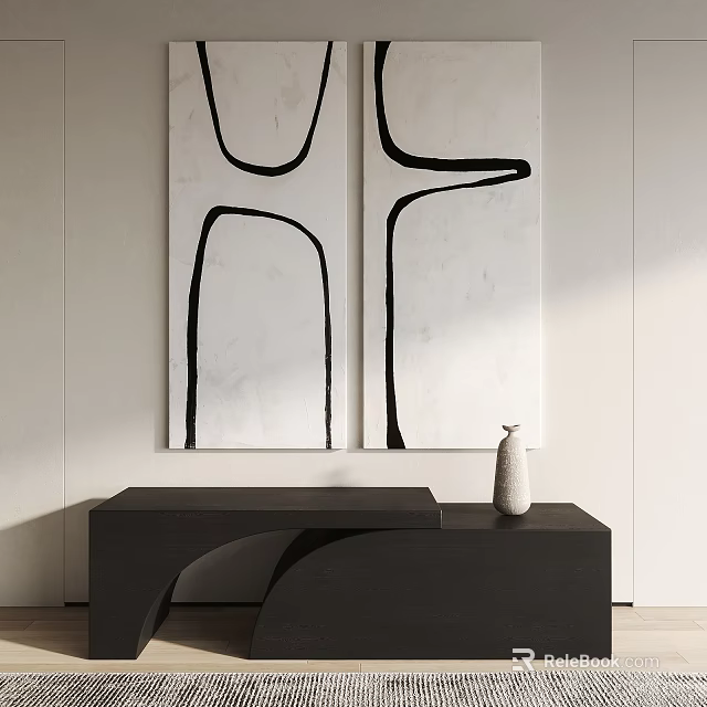 Modern Minimalist Console Table With Abstract Art And Vase 3d model