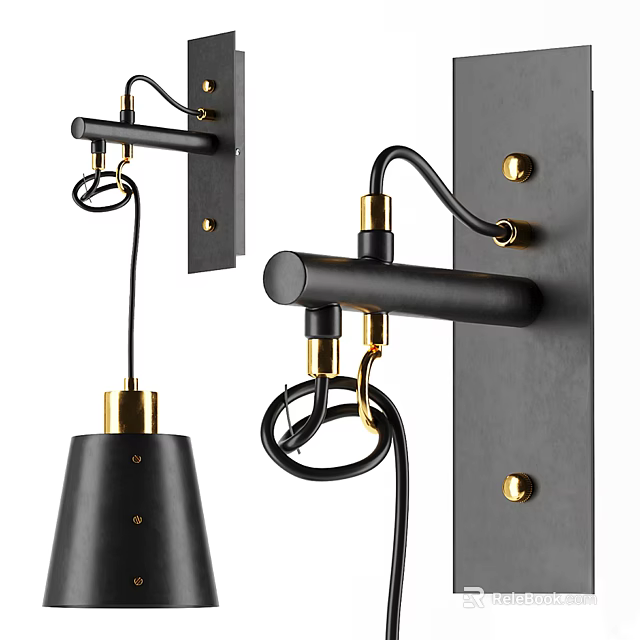 Modern Wall Sconce with Black Metal Body and Gold Accent Minimalist Design 3d model 