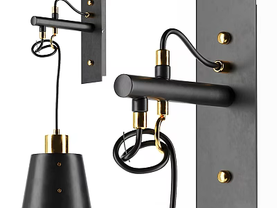 Modern Wall Sconce with Black Metal Body and Gold Accent Minimalist Design 3d model