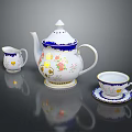 Elegant Ceramic Tea Set with Decorative Patterns Blue Rim Gold Accents and Heart Motifs