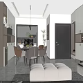 Modern Living Dining Room with Beige Sofa Coffee Table Crystal Chandelier and Marble TV Wall