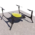 Black Drone With Yellow Top On Gray Surface And Four Propellers 3d model