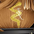Elegant Floral Installation With Golden Curtains Central Yellow Design And Stage Candle Arrangements
