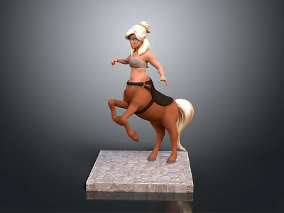Game and Movie Female Centaur Character with Blonde Hair and Brown Outfit on Marble Base 3d model