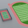 Standard Football Field Design With Green Turf White Lines And Surrounding Red Running Track