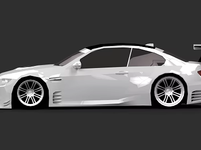 White Sports Car With Wide Body Design Large Rear Spoiler And Alloy Wheels 3d model
