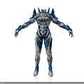 Futuristic Blue And White Tech Inspired Armored Humanoid Figure With Sleek Design Details