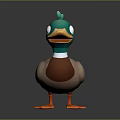 Cartoon 3D Duck Character With Green Head Yellow Beak And Orange Feet