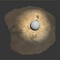 Game Movie Character With White Sphere Body Blue Screen Panel And Small Robot Structure On Sandy Rough Surface