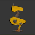 Small Yellow Mechanical Arm With Metal Structure And Orange Worn Joints