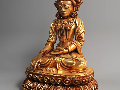 Golden Seated Buddha Sculpture With Intricate Details And Decorative Base 3d model