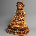 Golden Seated Buddha Sculpture With Intricate Details And Decorative Base