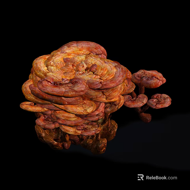 Large Clustered Red Brown Ganoderma Mushroom with Natural Fungus Texture 3d model