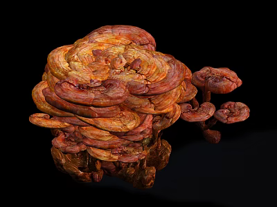 Large Clustered Red Brown Ganoderma Mushroom with Natural Fungus Texture 3d model