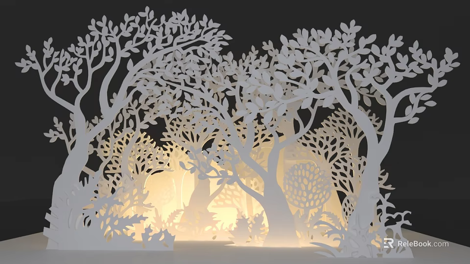 Intricate Paper Cut Forest Art With Detailed Trees And Soft Light 3d model 