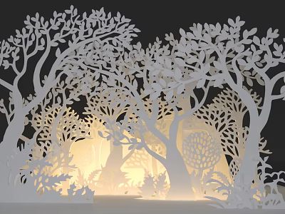 Intricate Paper Cut Forest Art With Detailed Trees And Soft Light 3d model