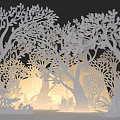 Intricate Paper Cut Forest Art With Detailed Trees And Soft Light