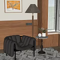 Modern Leather Leisure Chair With Metal Frame Wooden Wall Window Side Table And Flower Vase