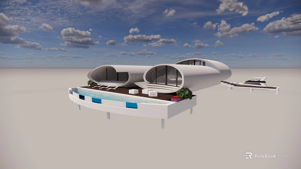 Modern Detached Villa With Unique Architecture Swimming Pool And Green Terrace 3d model 
