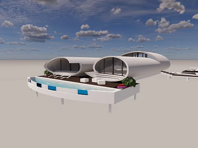 Modern Detached Villa With Unique Architecture Swimming Pool And Green Terrace 3d model