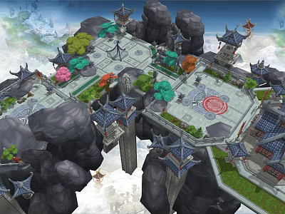 Ancient Chinese Architecture Complex In Mountainous Setting With Traditional Pavilions And Stone Platforms 3d model