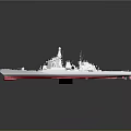 Warship 3D Model Design With Gray Hull Red Bottom Superstructure And Antennas 3d model
