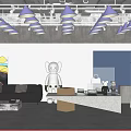 Modern Clothing Store Interior With Black Sofa Colorful Artwork Clothing Racks And Decorative Items