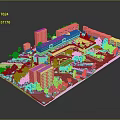 3D Architectural Model of Urban Complex With Buildings Greenery and Central Plaza