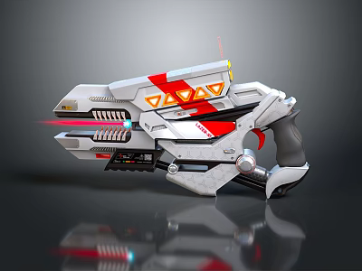 Futuristic Weapon Pistol Design With Red White Accents Laser Emission And Metallic Finish 3d model