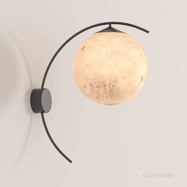 Modern Outdoor Wall Light With Moon Surface Texture And Black Curved Bracket 3d model