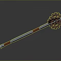 Ancient Gear Shaped Metal Equipment With Long Rod And Orange Wrap