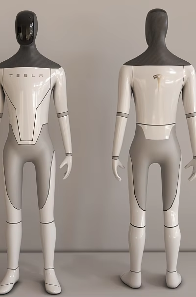 Game Movie Character Model With White Gray Body Black Head Standing Pose On Gray Background 3d model