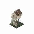 Wooden Tree House Built On Two Trees Featuring Staircase Balcony And Sloped Roof
