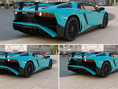 Blue Sports Car With Rear Spoiler Black Wheels And Modern Exterior Design 3d model