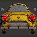 Vintage Yellow Small Car With Rusty Exterior Red Headlights And Classic Design