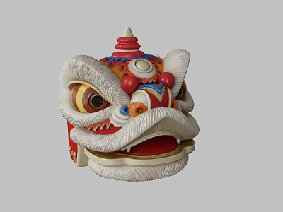 Lion Dance Head Sculpture Featuring Intricate Colorful Carving And Design Details 3d model