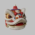 Lion Dance Head Sculpture Featuring Intricate Colorful Carving And Design Details