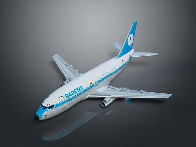 Blue And White SARENA Airplane Model With Gray Background And Reflective Surface 3d model