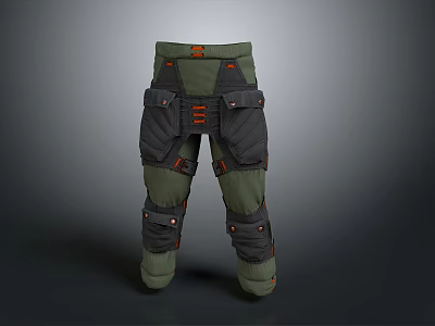 Utility Cargo Trousers With Multiple Pockets Green Gray And Orange Accents For Casual Daily Wear 3d model