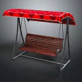 Outdoor Swing Chair With Red Canopy Wooden Bench Seat And Metal Frame